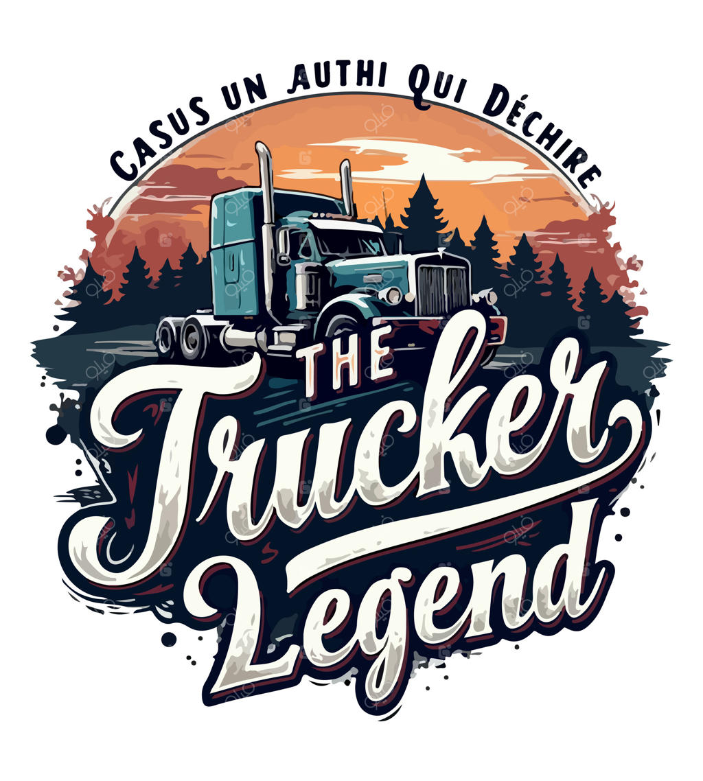 نوشته‌ی سفید «راننده کامیون» و عبارت «سلطان کامیون» روی بدنه کامیون