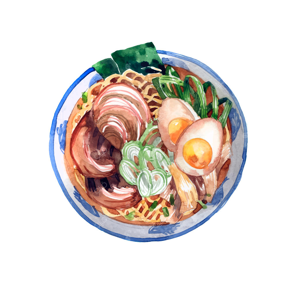 تصویر آبرنگ سوپ رامن سنتی ژاپنی