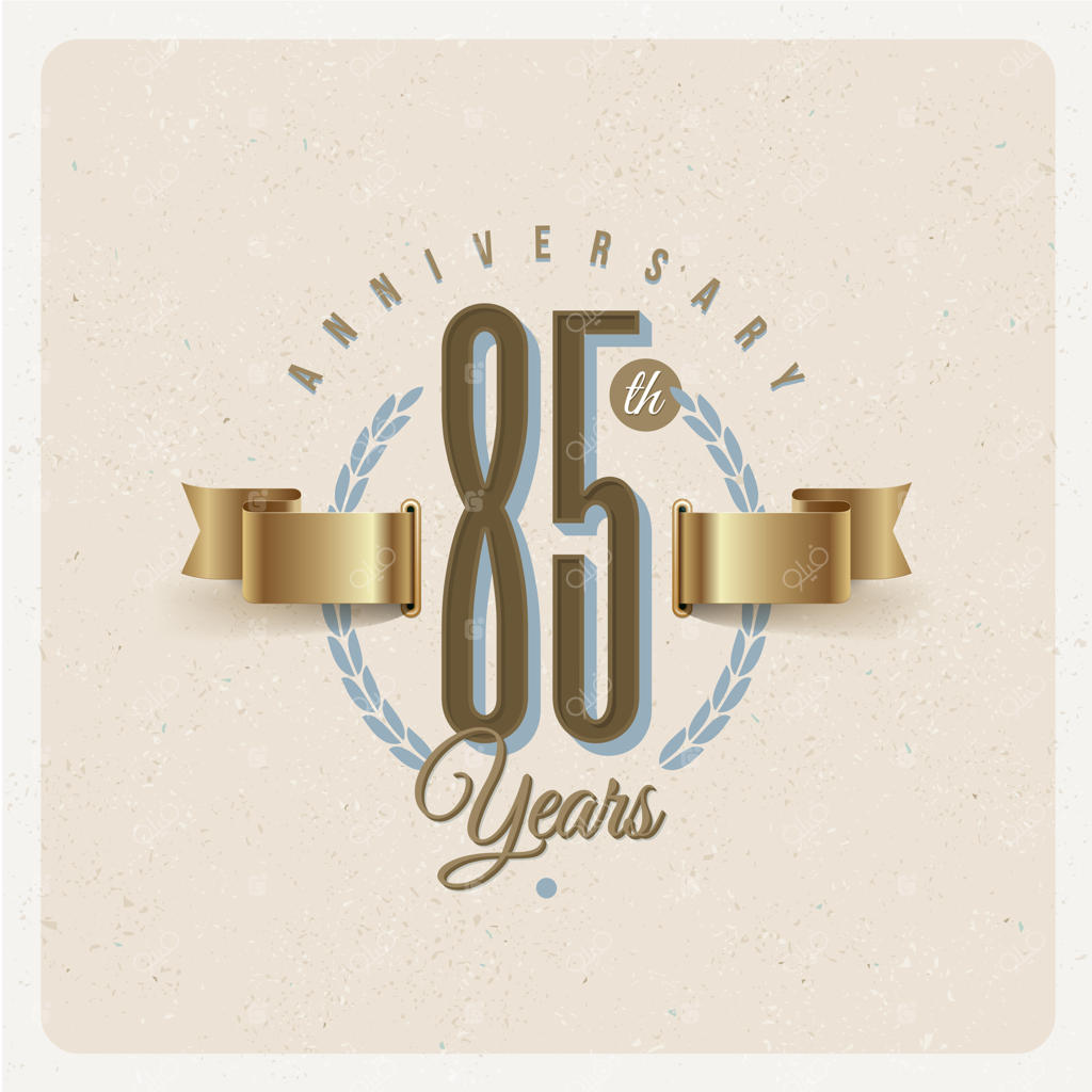 نشان یادبود ۸۵اُمین سالگرد با روبان طلایی و تاج گل - طرح گرافیکی