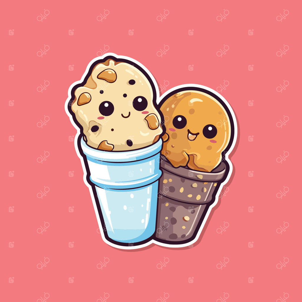 برچسب بستنی کره بادام‌زمینی و کوکی با رنگ‌های جذاب و طرح بانمک کلیپ آرت