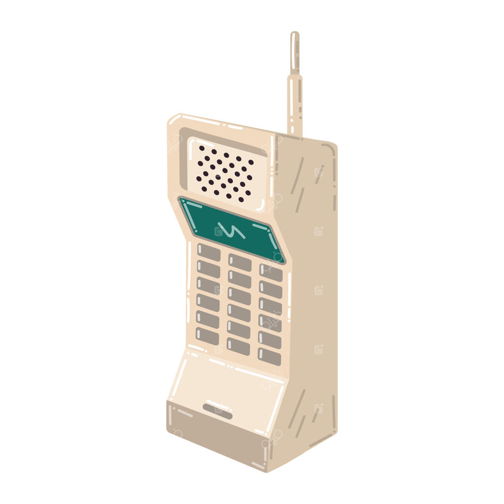 تلفن همراه نوستالژی دهه 90 در سبک فلت. تلفن همراه قدیمی بر روی پس‌زمینه سفید.