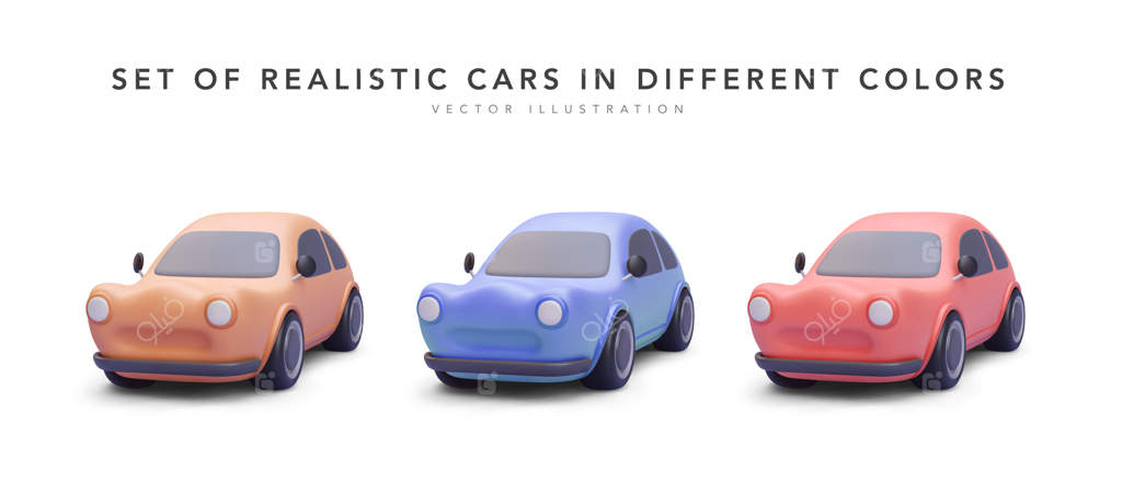 مجموعه‌ای از ماشین‌های رنگی واقع‌گرایانه با سایه بر روی پس‌زمینه سفید - تصویر وکتور