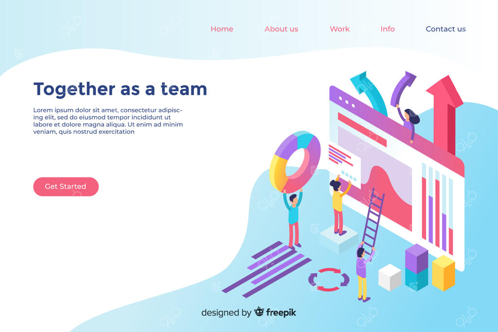 قالب صفحه فرود همکاری تیمی با طراحی ایزومتریک