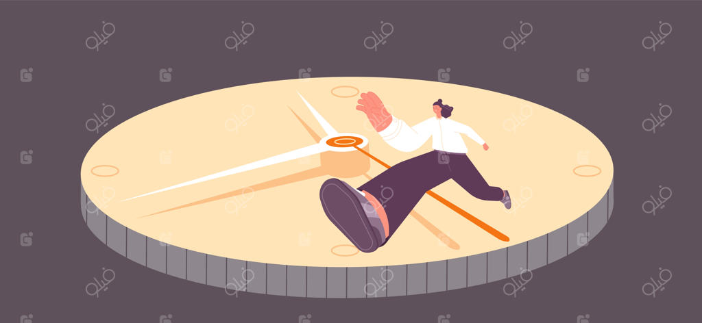 عجله‌ی زندگی: زن جوانی که از عقربه‌ی ساعت می‌پرد  
مفهوم ضرب‌الاجل و دیر رسیدن به کار  
سرعت زندگی دختر  
زنی بر روی ساعت