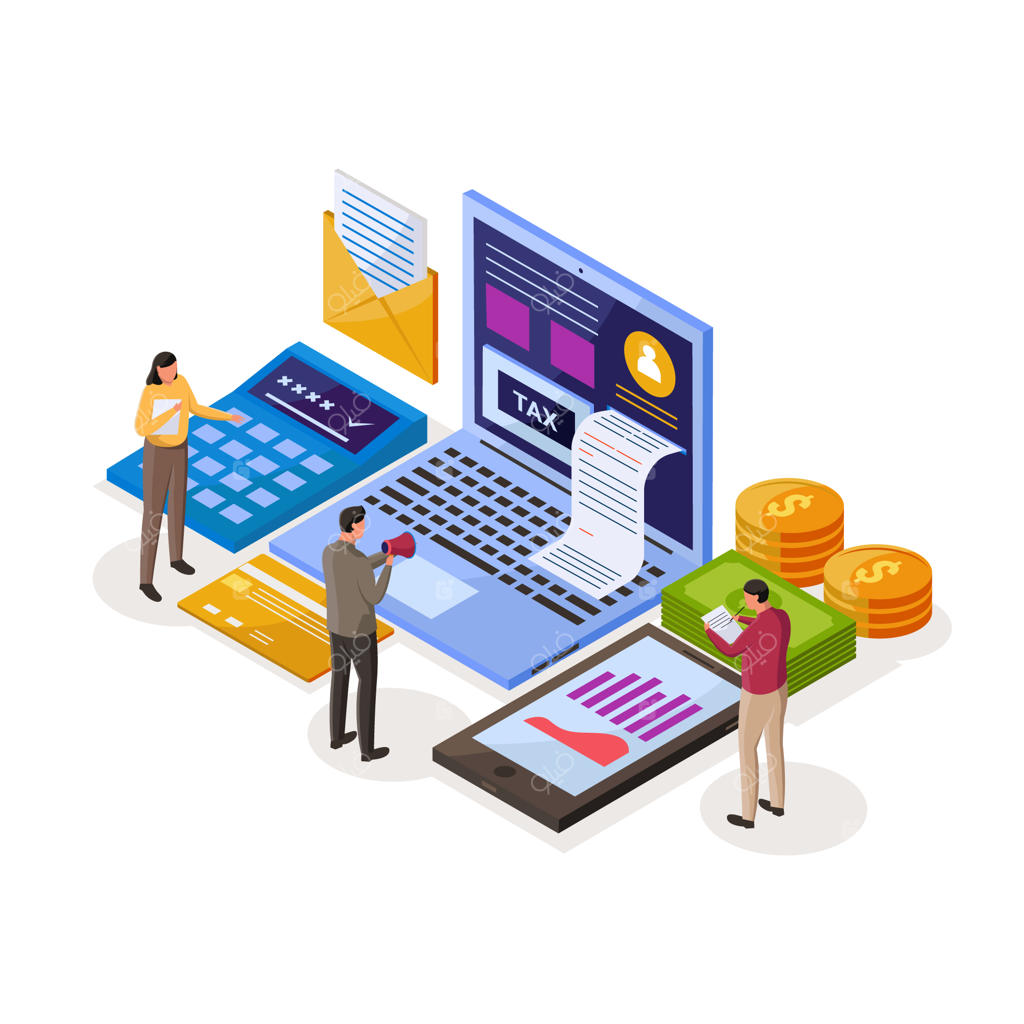 تصویر ایزومتریک پرداخت مالیات آنلاین