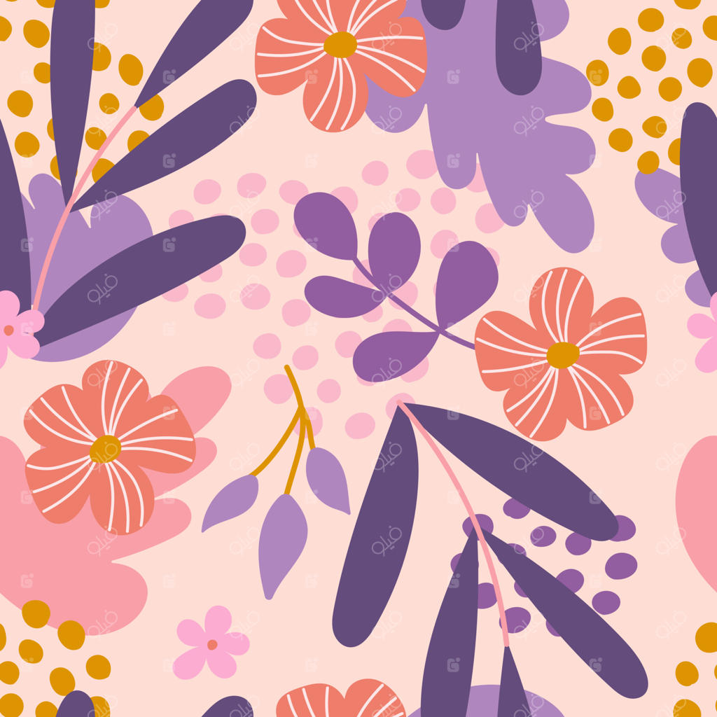 گیاهان و گل‌ها: پترن یکپارچه وکتور به سبک ساده برای پارچه، کاغذ بسته‌بندی، کارت‌پستال و کاغذ دیواری.