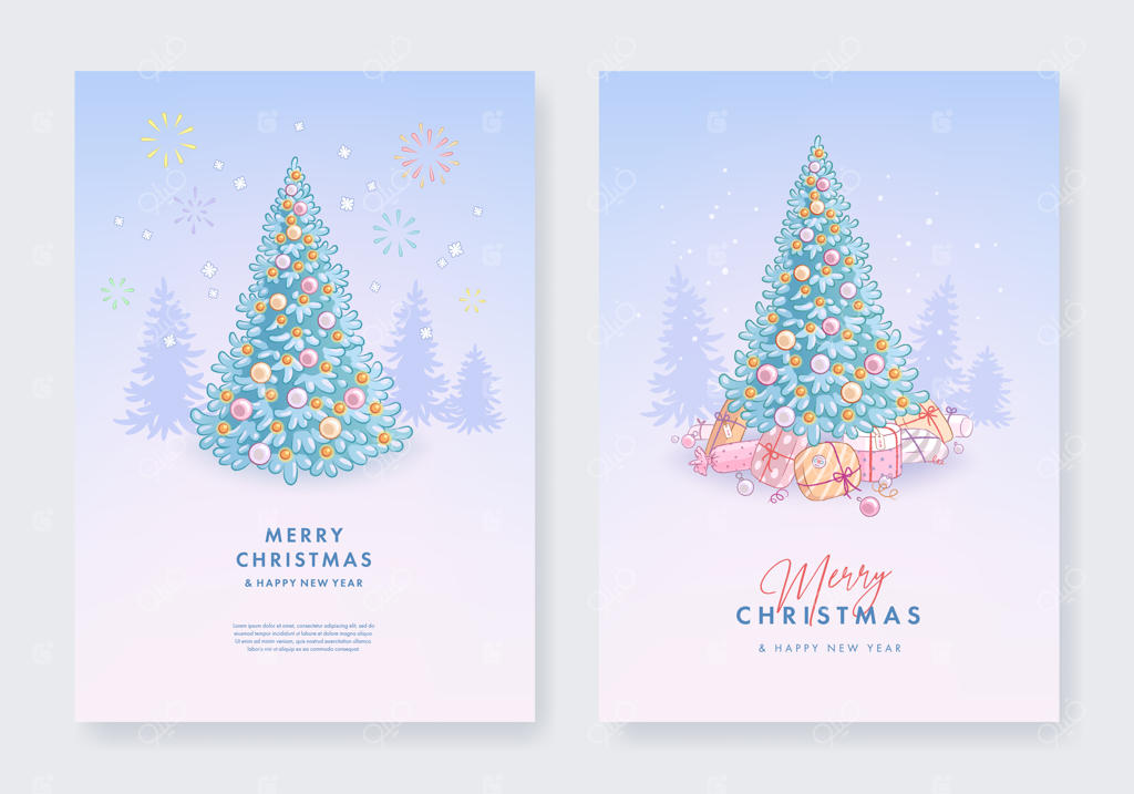 کارت پستال کریسمس دست ساز با درخت کریسمس و جعبه‌های هدیه