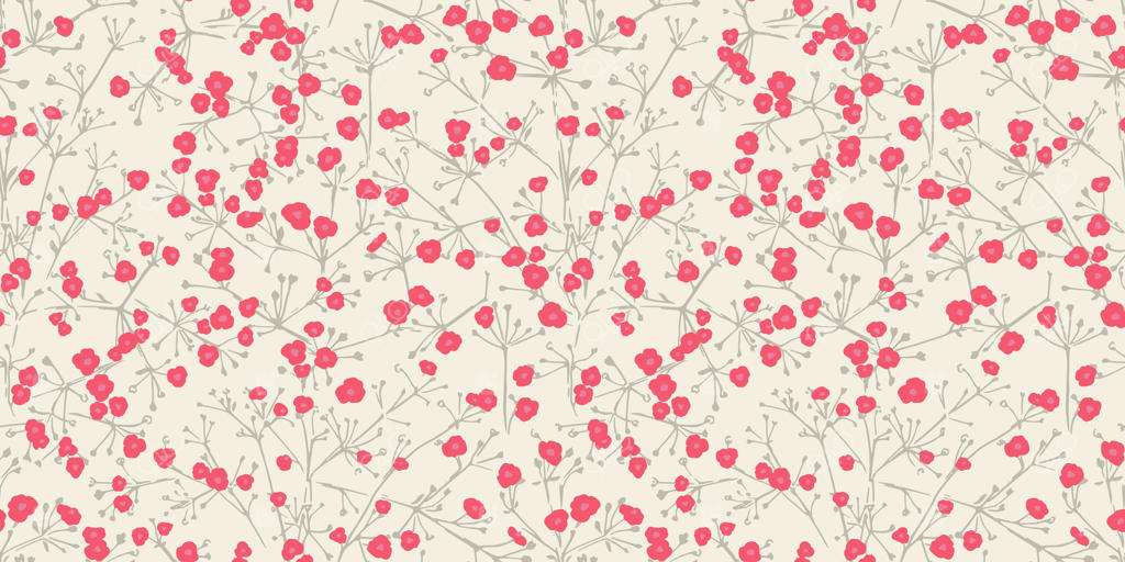 طرح گلدار یکپارچه بهاری یا تابستانی با گل‌های کوچک و شاخه‌ها روی زمینه روشن. چاپ ساقه‌های گل به عنوان زینت. ایده‌آل برای پارچه‌ها، کاغذ کادو و طراحی‌های خلاقانه شاد.