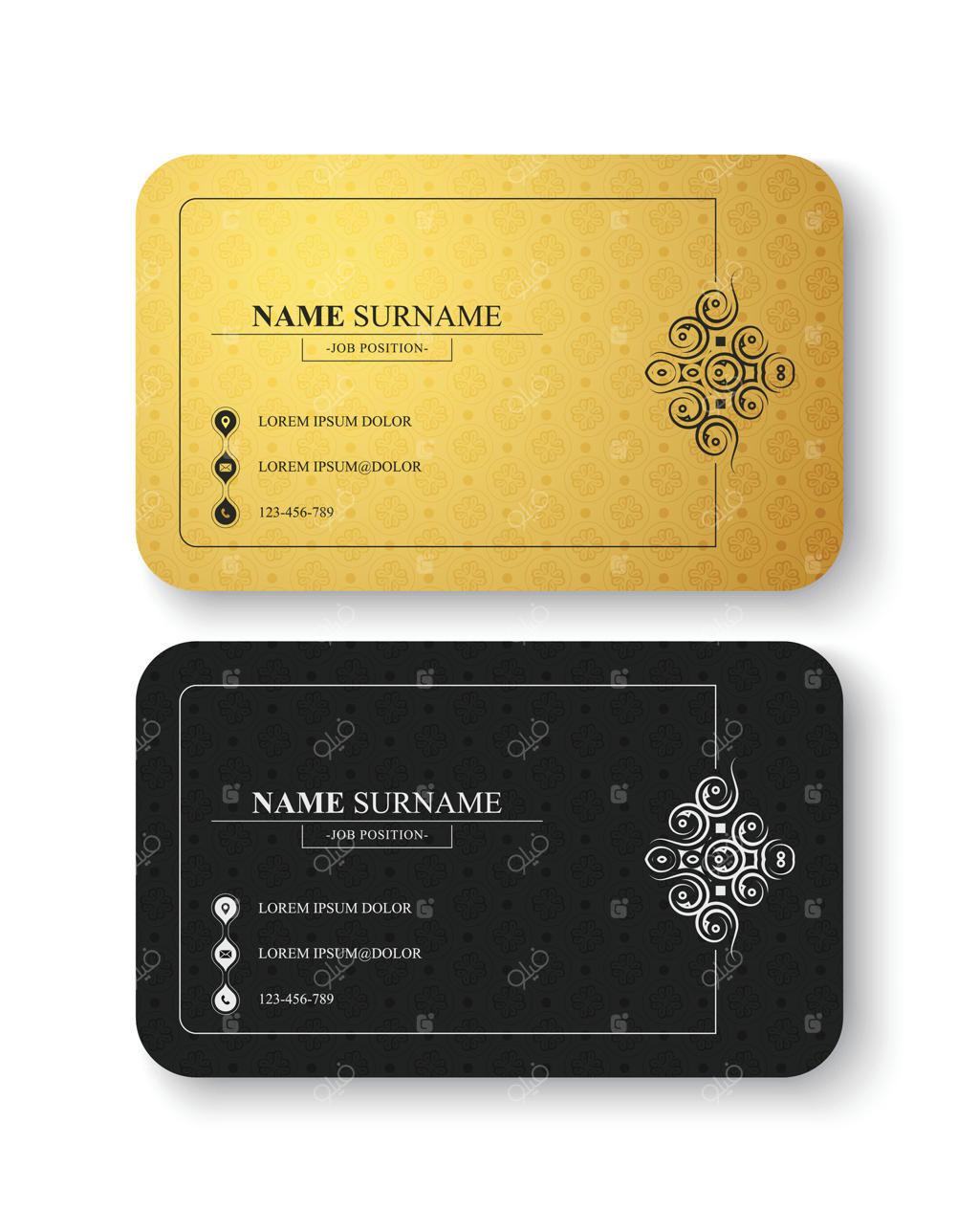 طرح کارت ویزیت شیک با الگوی طلایی و مشکی