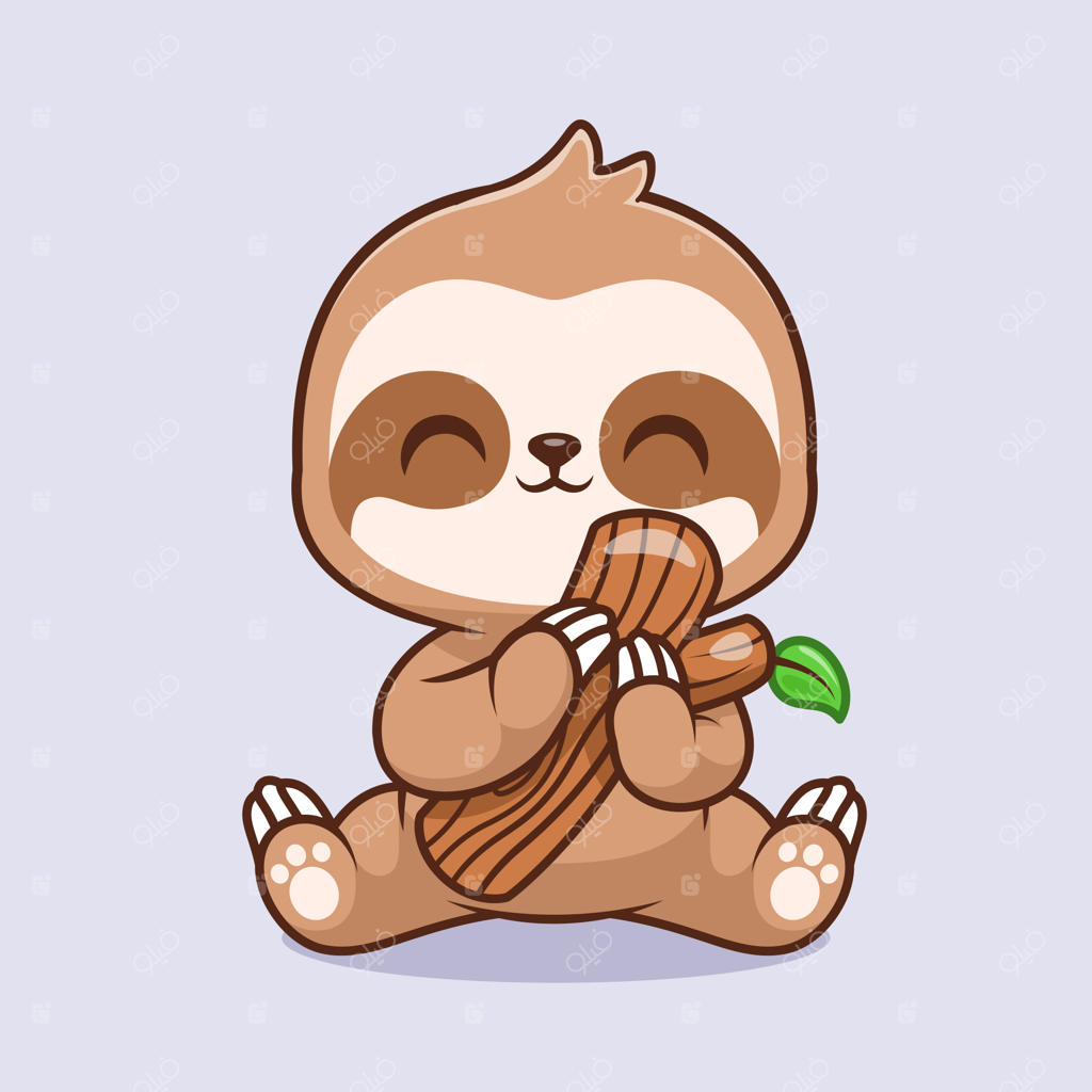 آیکون کارتونی تنبل بامزه روی شاخه درخت، تصویر وکتور. آیکون حیوانات و طبیعت به صورت مسطح و مجزا
