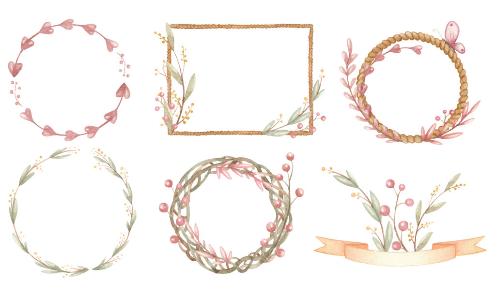 مجموعه آبرنگی قاب و تاج گل