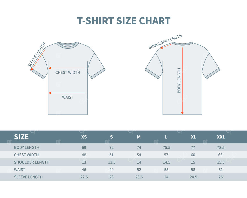 راهنمای اندازه لباس مردانه (تی‌شرت)