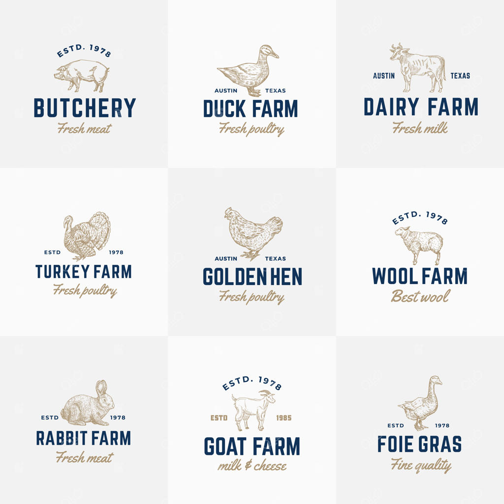 مجموعه قالب‌های لوگوی کلاسیک حیوانات خانگی و طیور.