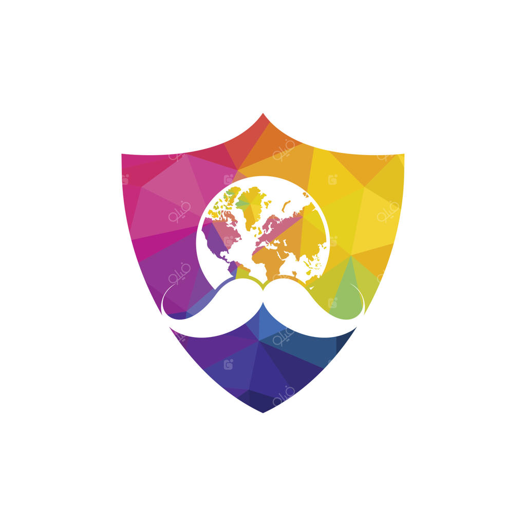 طرح لوگوی وکتور آرایشگر جهان. طراحی لوگو با نماد سبیل و جهان.