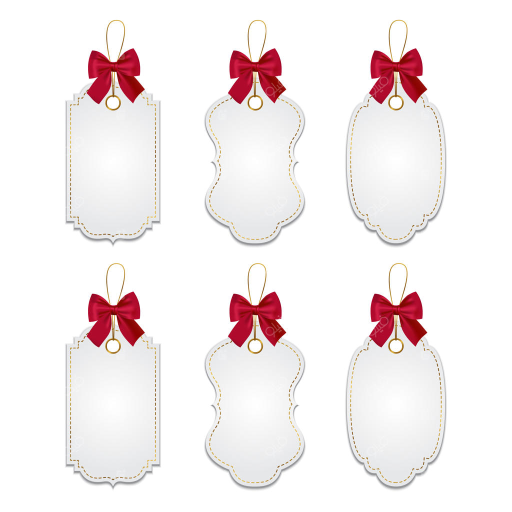 مجموعه‌ای از برچسب‌های شیک با روبان‌های قرمز
