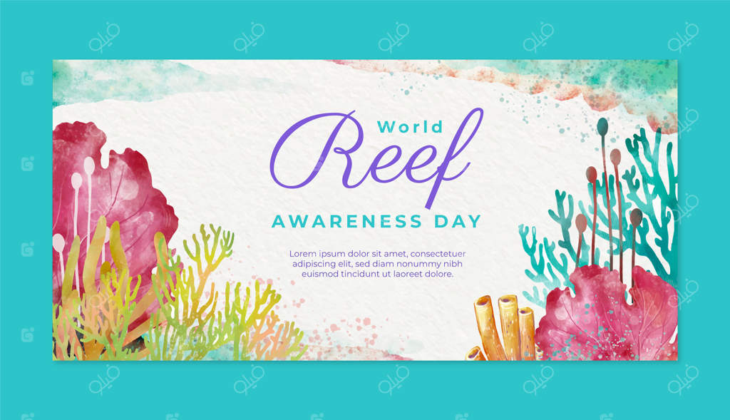 قالب بنر روز جهانی صخره‌های مرجانی آبرنگی