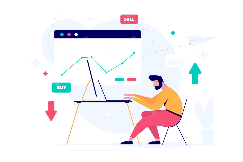 مفهوم تصویرگری معامله‌گر در حال کار