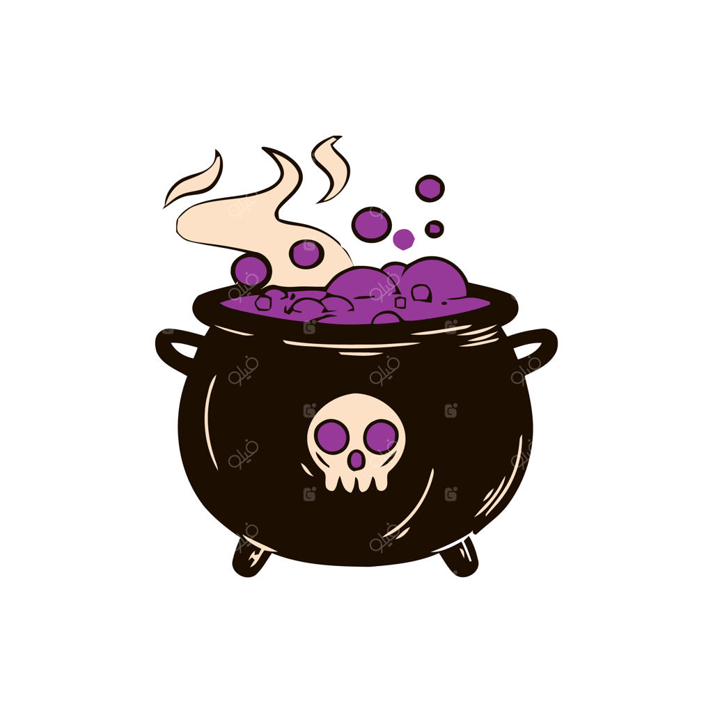 دیگ معجون بنفش جوشان همراه با جمجمه