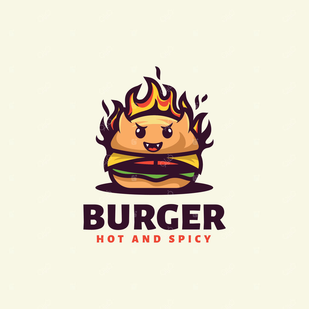 لوگوی کارتون برگر آتشین، تصویرسازی غذای تند و تیز