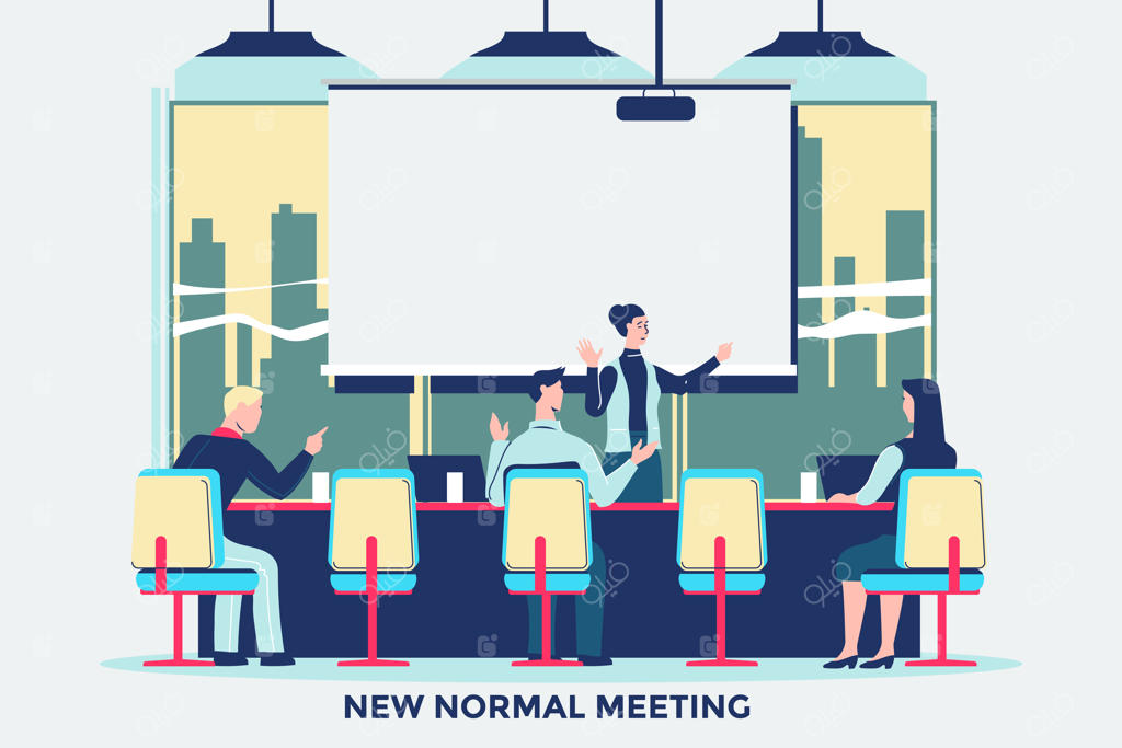 ملاقات همکاران در محل کار با رعایت شرایط عادی جدید پس از همه‌گیری کرونا