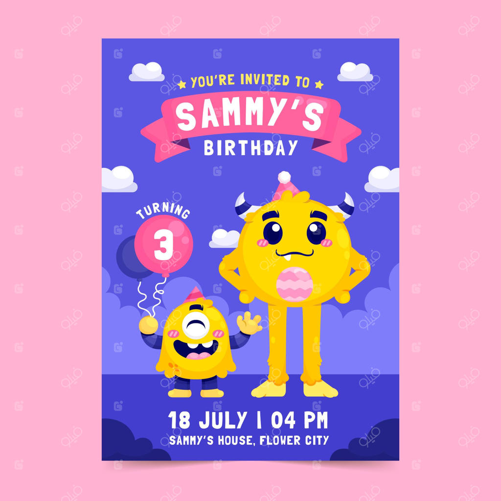 الگوی دعوت‌نامه تولد با هیولاهای کارتونی