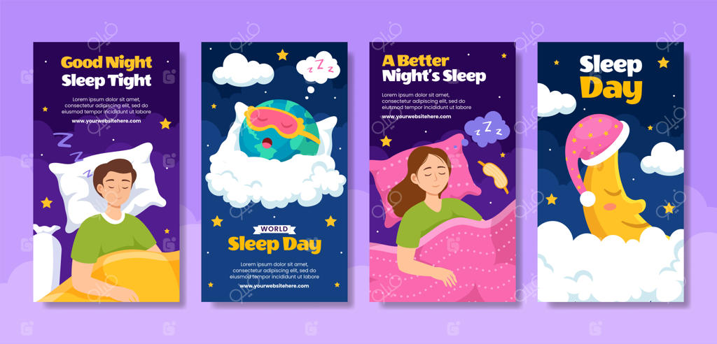 الگوهای داستان‌های رسانه‌های اجتماعی برای روز خواب - پس‌زمینه تصویرسازی کارتونی دستی