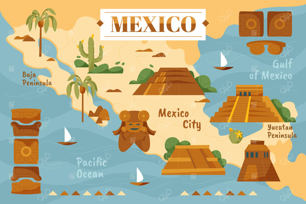 تصویر نقشه دست‌کشیده مکزیک