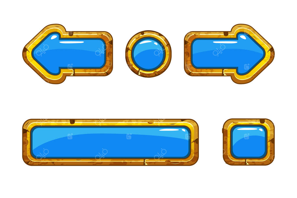 دکمه‌های کارتونی طلایی و آبی قدیمی برای طراحی بازی یا وبسایت
