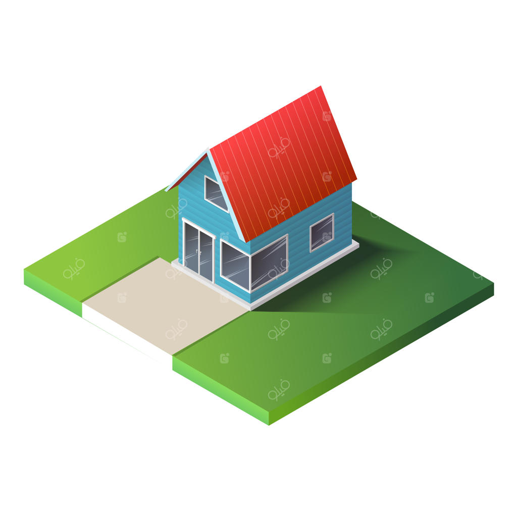 خانه روستایی ایزومتریک روی زمین سبز.