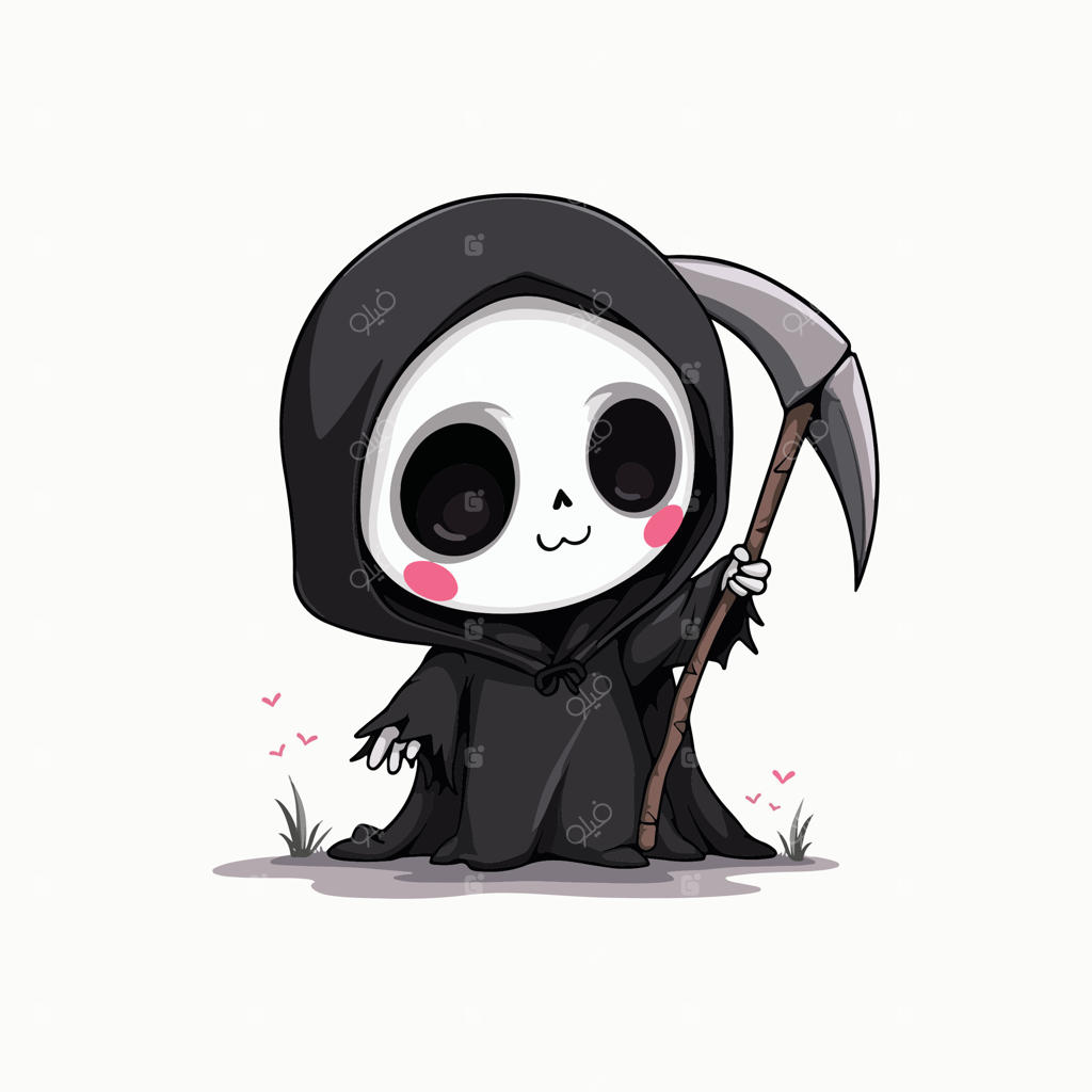 پاندای بامزه با استایل عزرائیل و داس در دست، مناسب برای طراحی‌های ترسناک یا فانتزی
