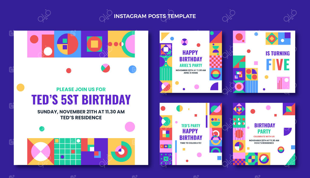 پست اینستاگرام تولد با طراحی موزاییکی و تخت