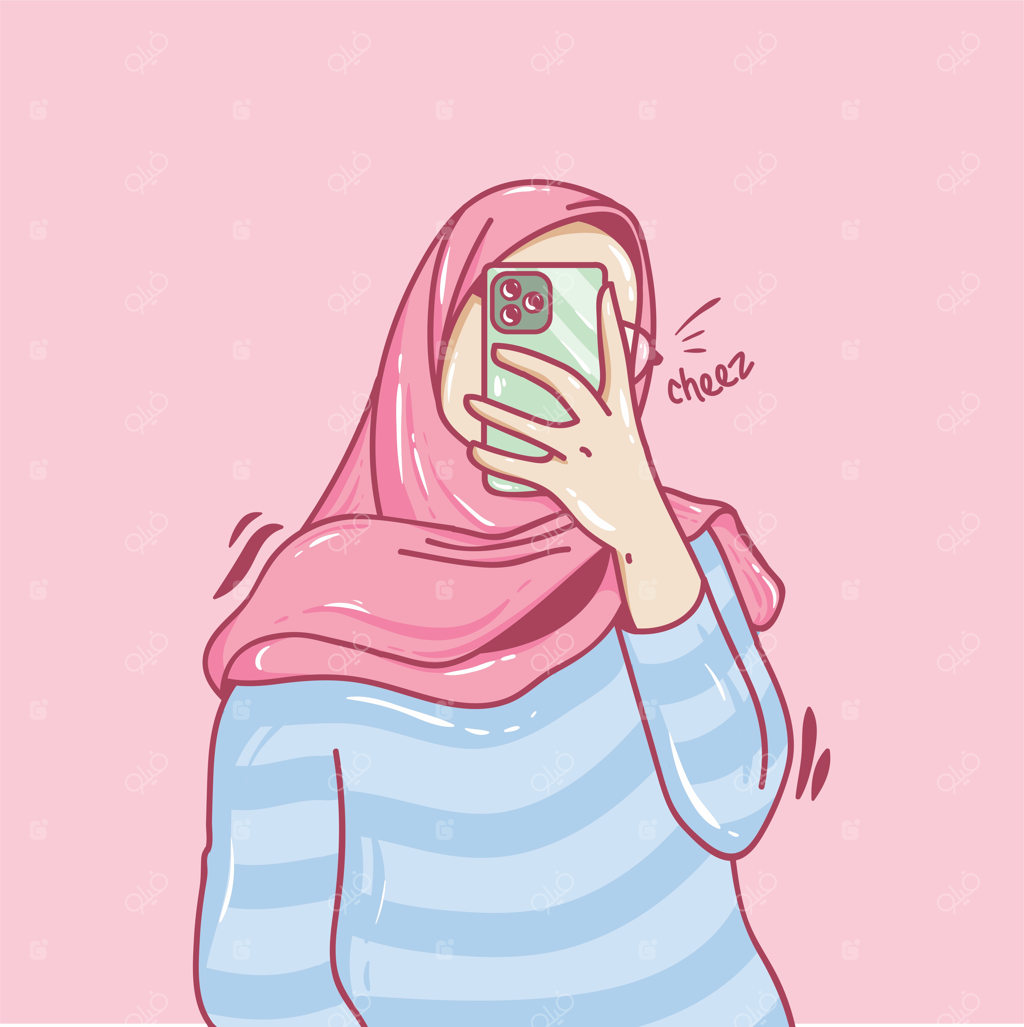 تصویرسازی وکتور دختر باحجاب در حال گرفتن سلفی