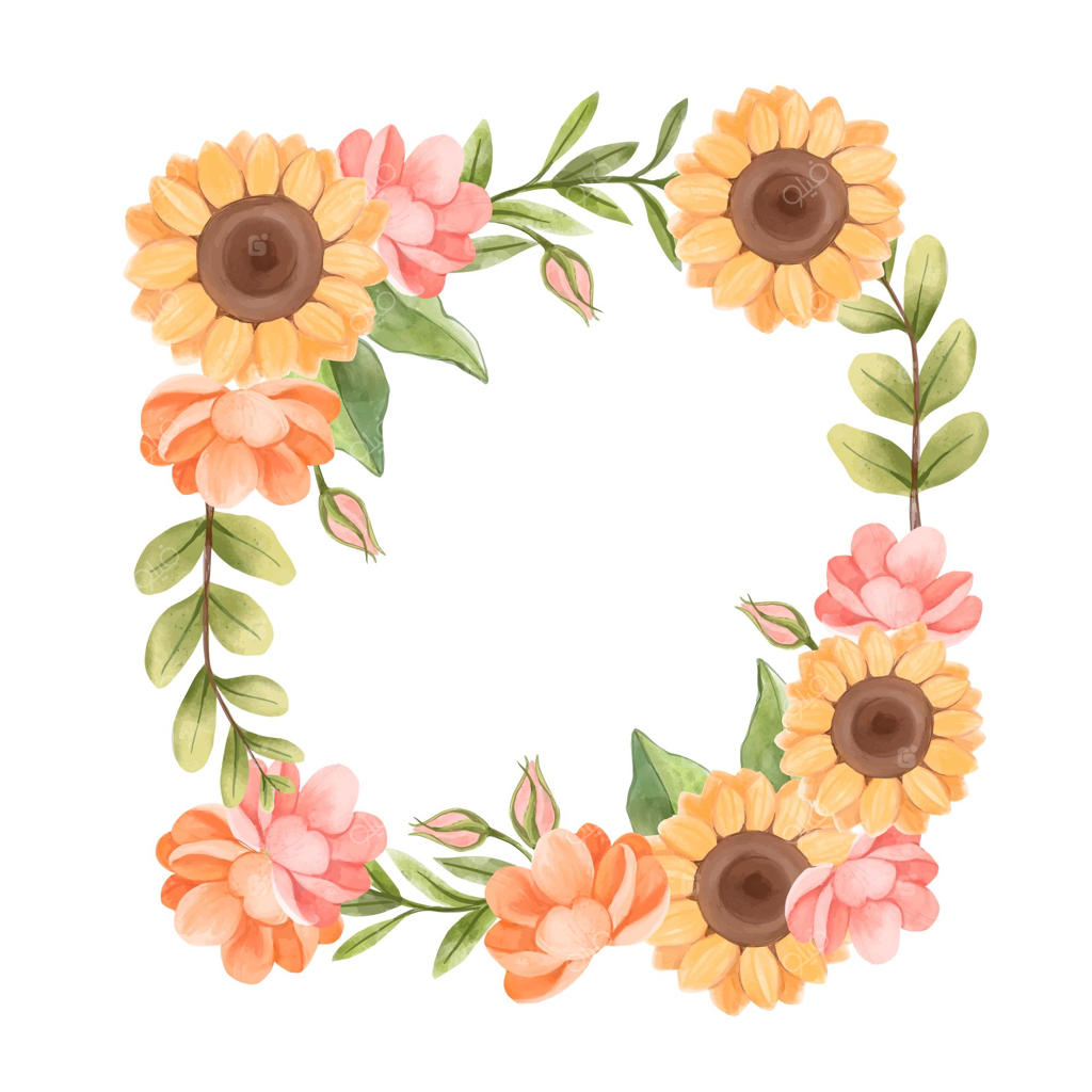 حاشیه گل آفتابگردان آبرنگی دست‌ساز