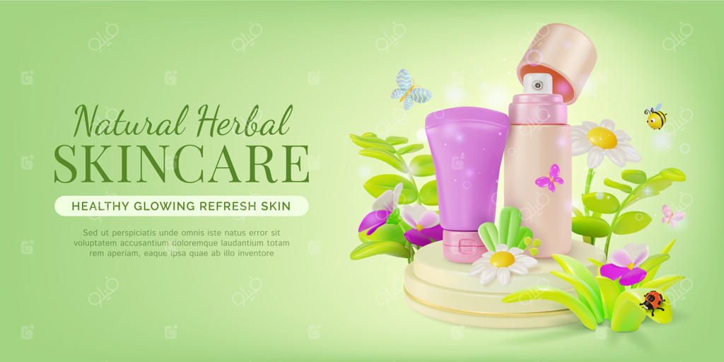 تبلیغاتی پوستر کارت محصول مفهومی آرایشی و بهداشتی طبیعی گیاهی سه‌بعدی