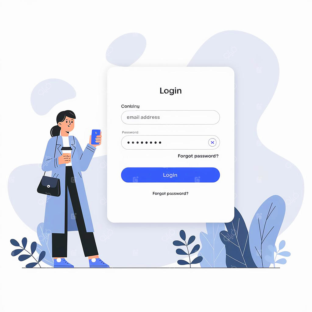 زنی در حال نگه داشتن گوشی موبایل و صفحه‌ای که کلمه «Log» را نشان می‌دهد