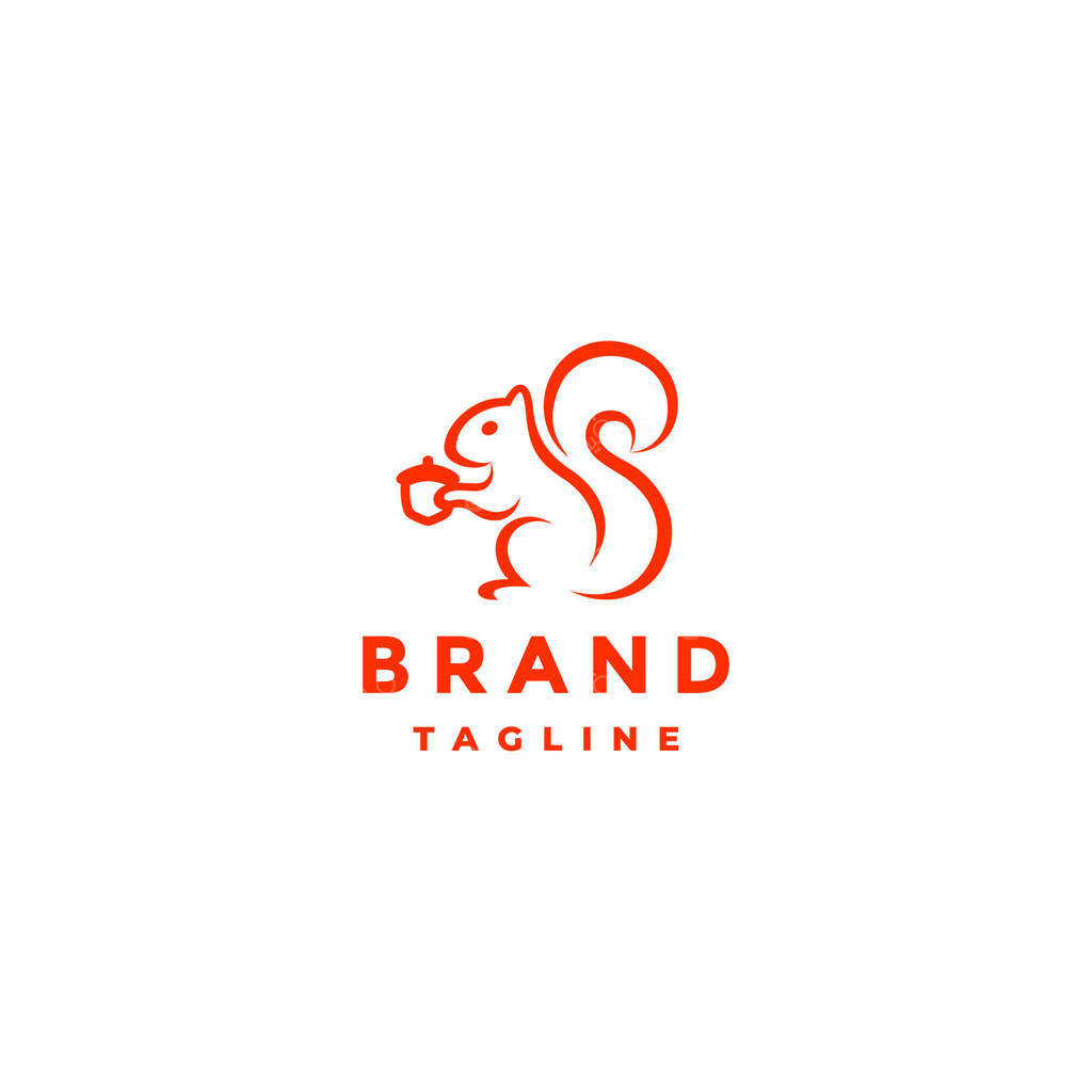 طراحی لوگوی سنجاب با فندق در دست. طراحی خطی سیلوئت سنجاب با فندق.