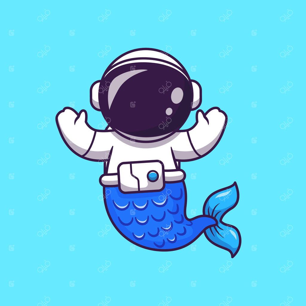 تصویر کارتونی پری دریایی فضانورد. مفهوم علمی طبیعت. سبک کارتونی تخت.
