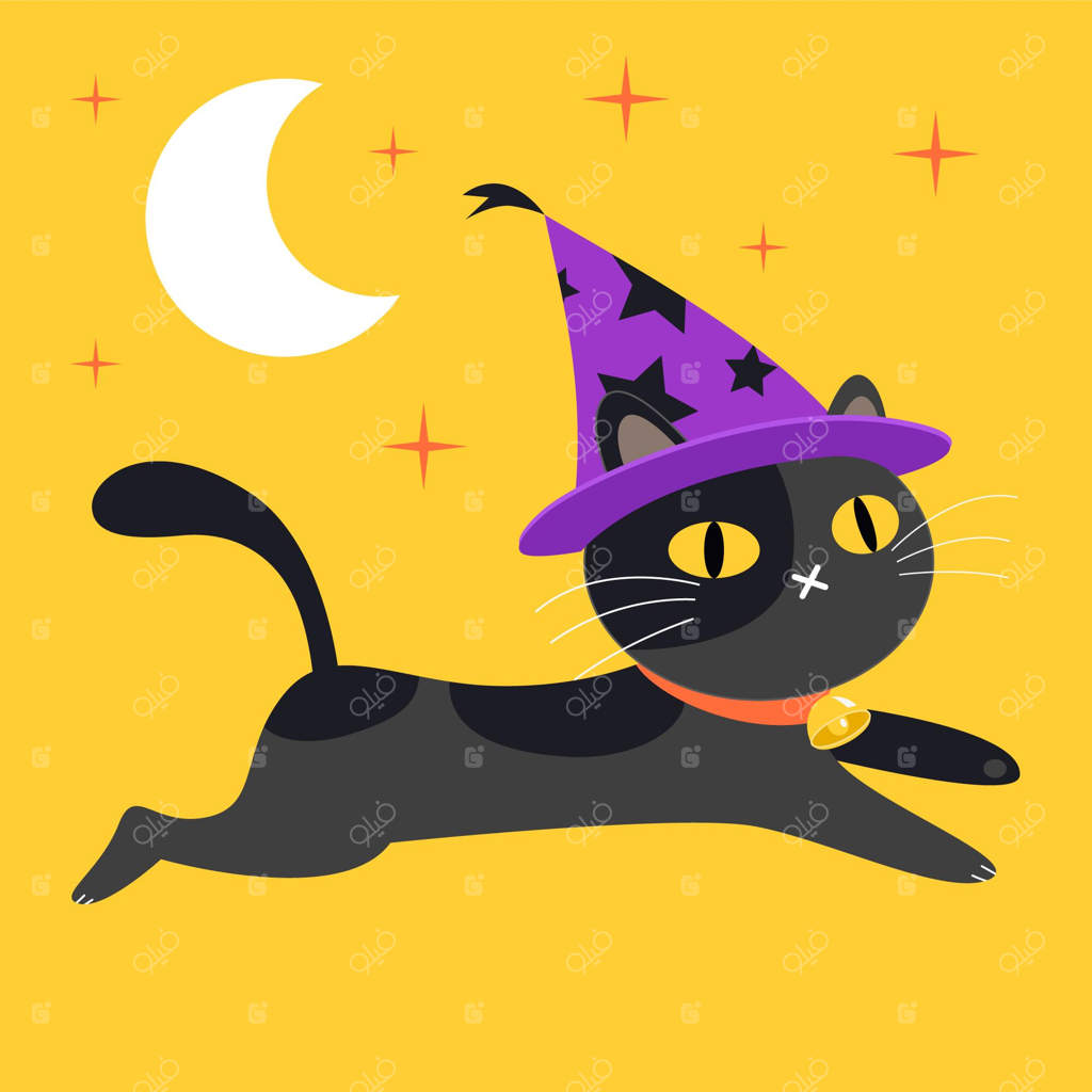 تصویرسازی گربه‌ی هالووین به سبک تخت