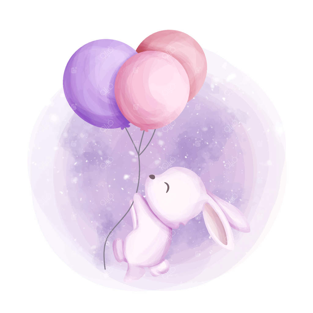 خرگوش کوچولو با سه بادکنک پرواز می‌کند