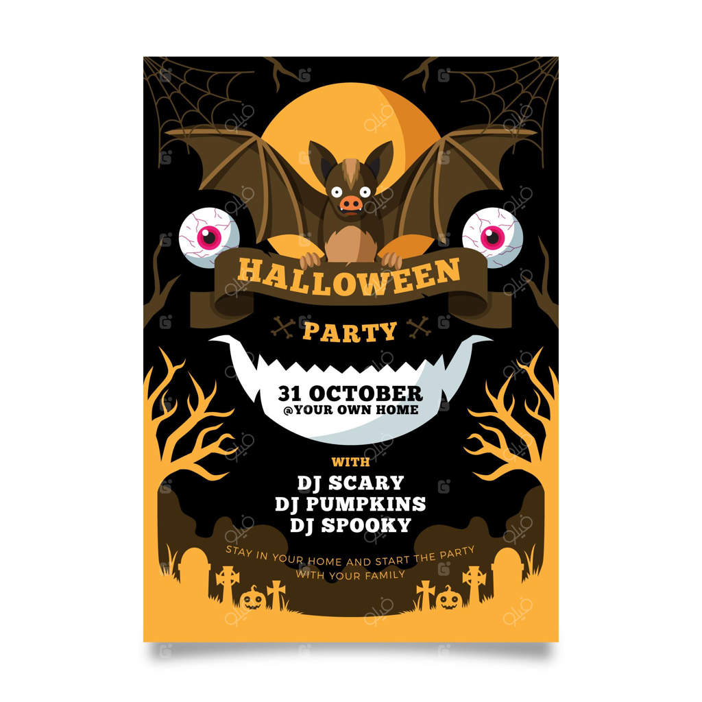 قالب پوستر مهمانی هالووین با طراحی تخت