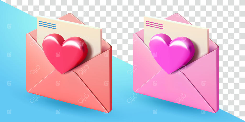 پاکت نامه با نماد قلب، سه‌بعدی - مناسب برای رویدادها و عناصر طراحی