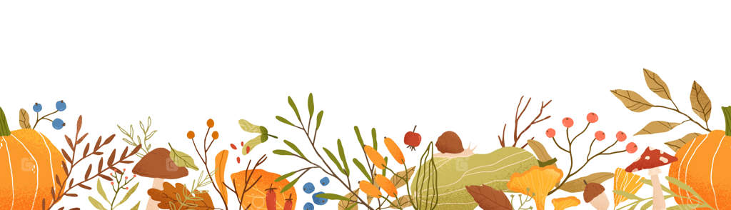 پترن یکپارچه وکتور افقی با تم پاییز. بافت تزیینی طبیعت فصل پاییز. تصویرسازی مسطح از شاخ و برگ درختان، سبزیجات و قارچ‌ها. طراحی پس‌زمینه گیاهی با فلورای جنگلی.