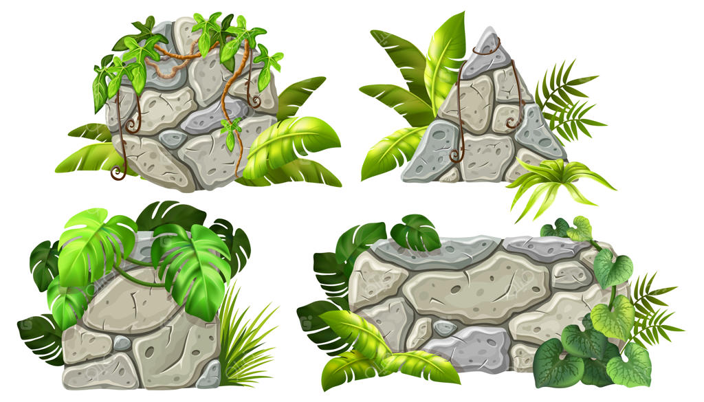 تخته‌های سنگی کارتونی با لانه‌های استوایی برای بازی‌های ایزوله شده