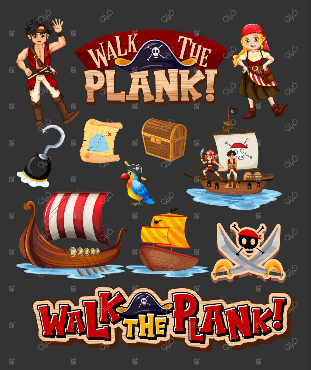 مجموعه‌ای از شخصیت‌ها و اشیاء کارتونی دزدان دریایی