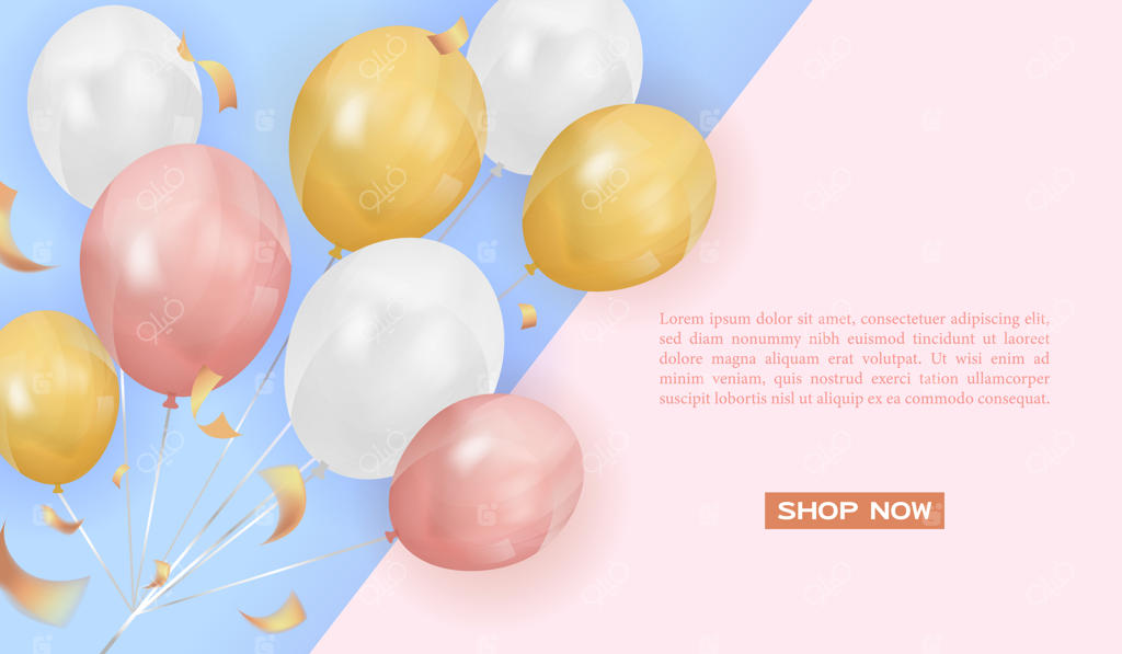 پس‌زمینه‌ی پاستلی با بادکنک‌ها، بنر خرید آنلاین
