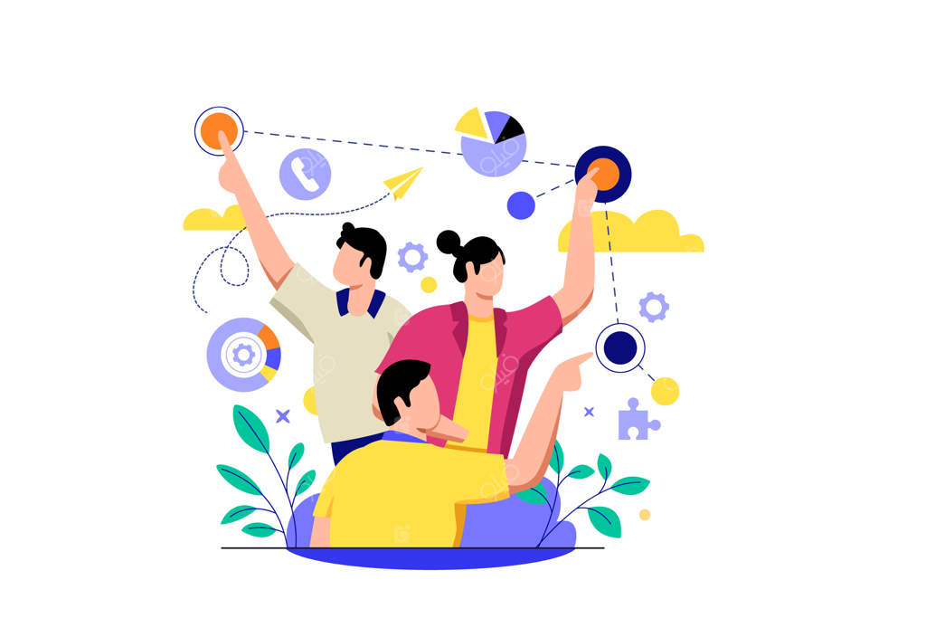 تصویری از ارتباط تیمی به صورت وکتور تخت