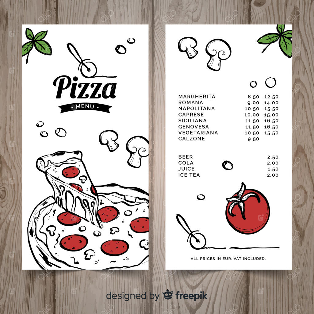 قالب منوی رستوران پیتزا دست‌کشیده