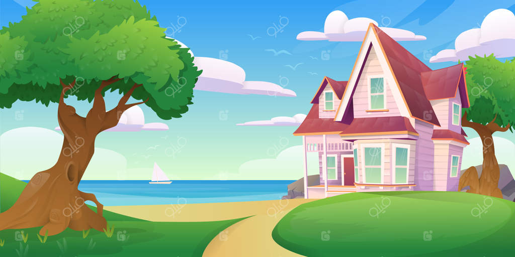 چشم‌اندازی با خانه‌ای کنار دریا