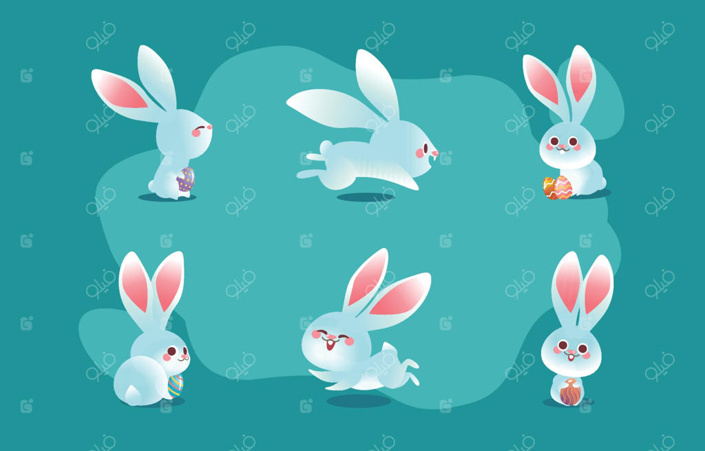 طرح کاراکتر خرگوش سفید و بامزه عید پاک