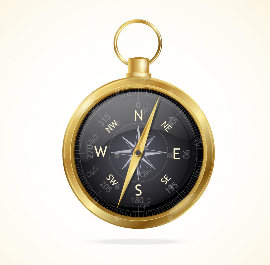 قطب‌نمای فلزی براق با طراحی قدیمی و طرح گل‌سرخی.